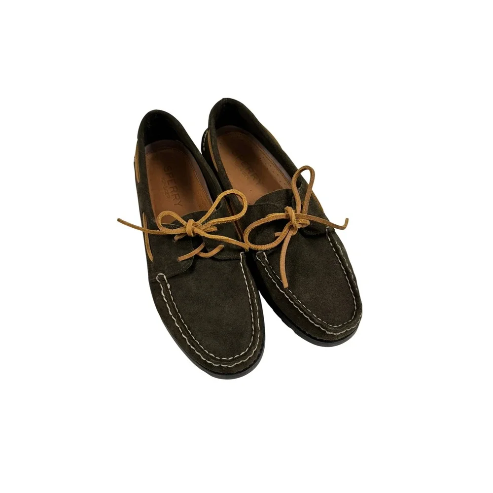 Sperry Top-Sider Authentic Original 2-Eye Ripple Olive Green Suede Boat Shoes 9